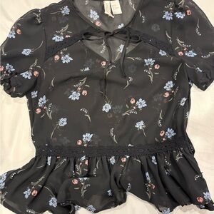 H&M Floral Black Blouse